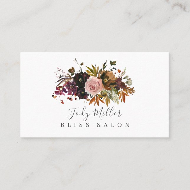 Tarjeta De Visita Dark Otumn Moody Floral Bouquet Salon (Anverso)