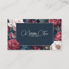 Tarjeta De Visita Dark Victorian Rose Floral Navy Blue Frame