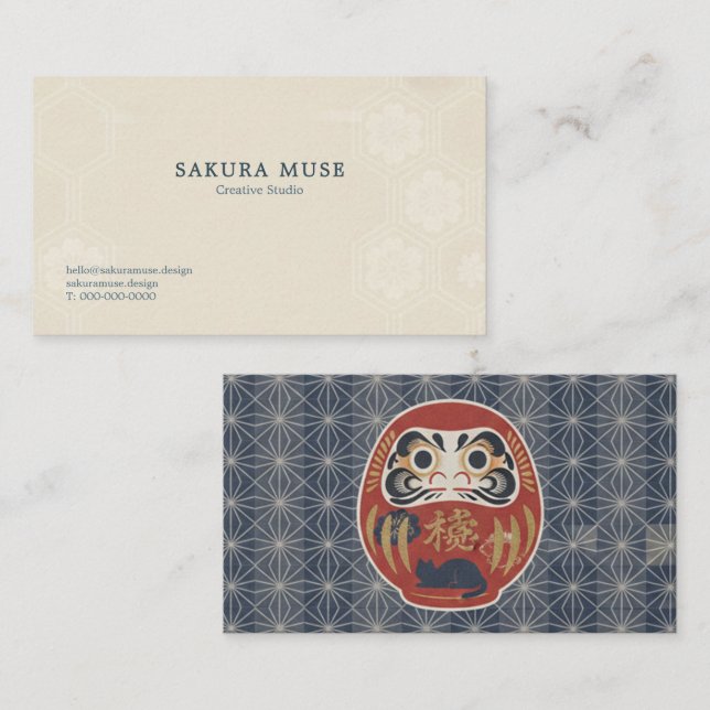 Tarjeta De Visita Daruma & Hidden Cat Business Cards (Anverso / Reverso)