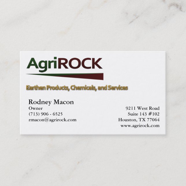 Tarjeta de visita de AgriRock (Anverso)