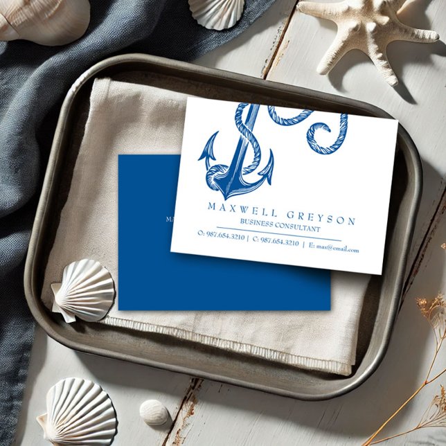 Tarjeta de visita de Anclaje Náutico Azul (Business cards dark blue anchor coastal small business theme)