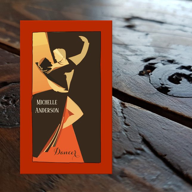 Tarjeta de visita de bailarín profesional (Business card featuring a stylized dancing couple)