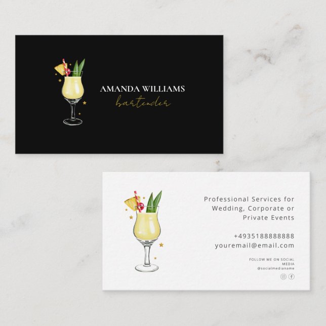 Tarjeta de visita de Bartender Profesional Cocktai (Anverso / Reverso)