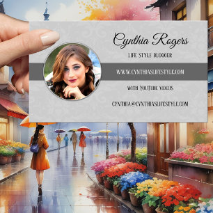 Tarjeta de visita de blogger de foto gris damasco 