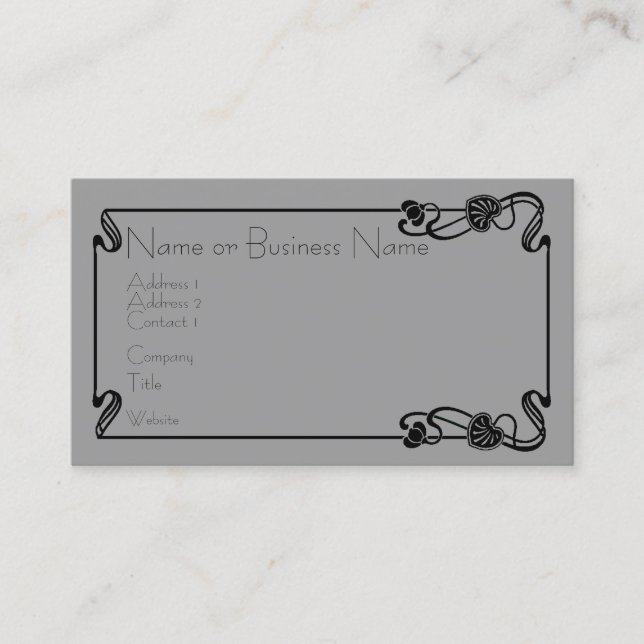 Tarjeta de visita de borde de Art Nouveau negro (Anverso)