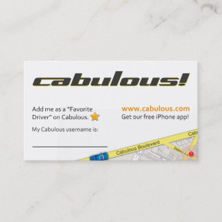 Tarjeta de visita de Cabulous para los conductores