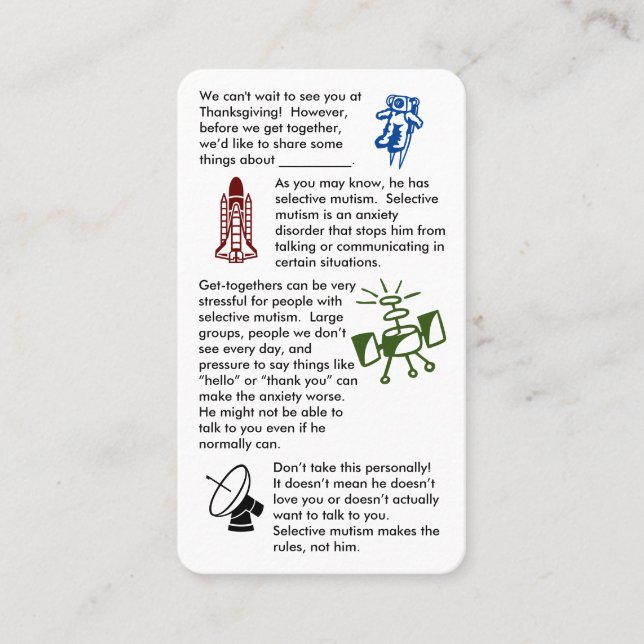 Tarjeta de visita de chico para juntar el mutismo  (Anverso)