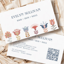 tarjeta de visita de código qr flor de arte folcló