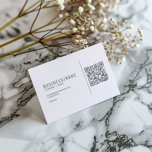 Tarjeta de visita de código QR gris y blanco