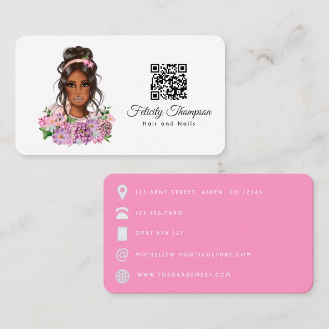 Tarjeta de visita de código QR para la peluquería  (Anverso / Reverso)