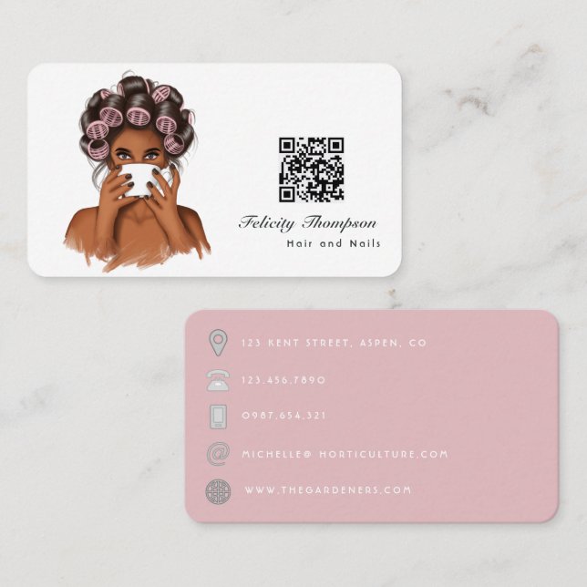 Tarjeta de visita de código QR para la peluquería  (Anverso / Reverso)