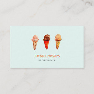 Tarjeta de visita de cono de helado acuarela retro