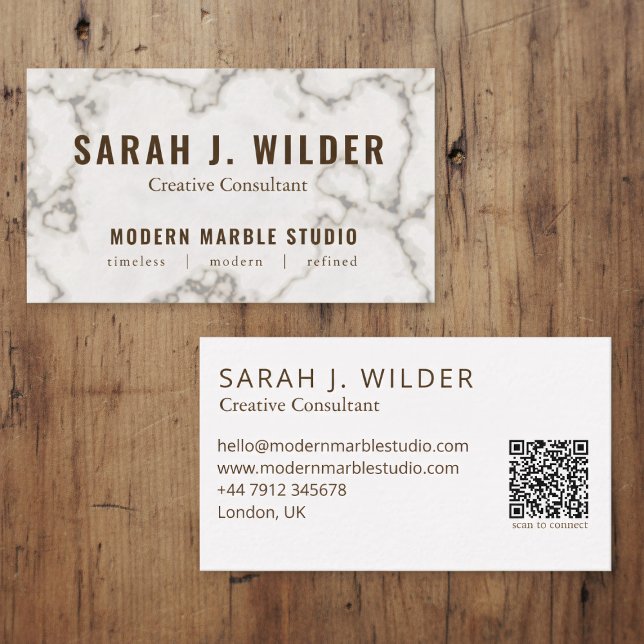 Tarjeta de visita de consultor creativo de mármol  (Add your details to this modern marble business card)