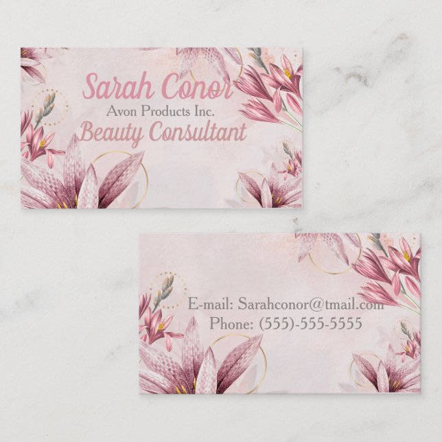 Tarjeta de visita de Consultor de Belleza Floral (Anverso / Reverso)