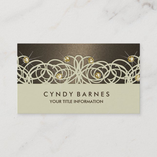 Tarjeta de visita de cristales y encajes marrones (Anverso)