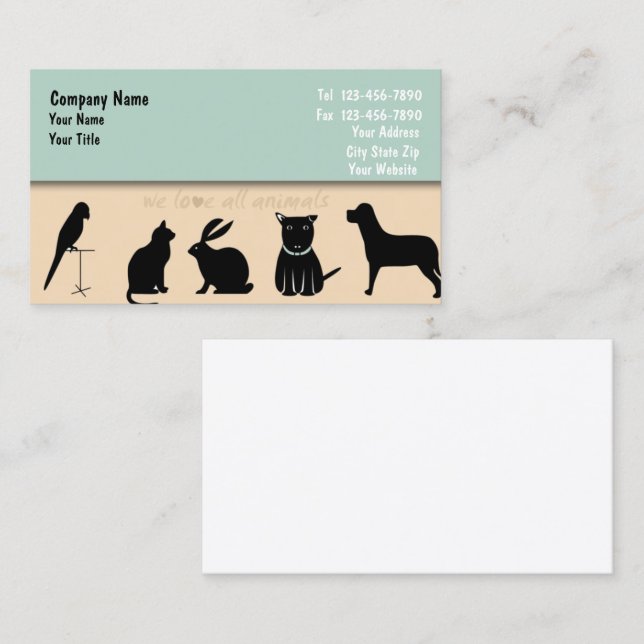 Tarjeta de visita de cuidado de mascotas (Anverso / Reverso)