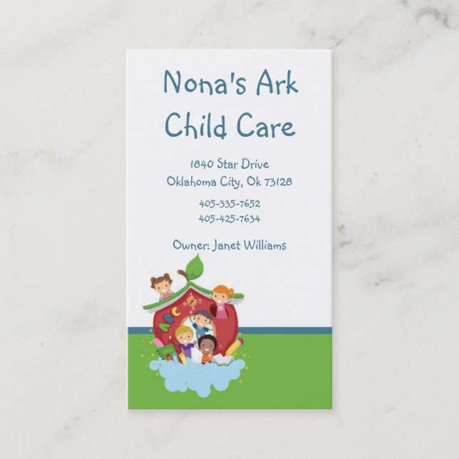 Tarjeta de visita de cuidado infantil para arcas (Anverso)