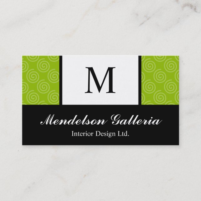 Tarjeta de visita de Deco Retro Swirl Lime Company (Anverso)