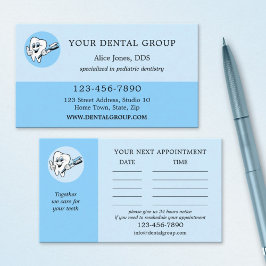 Tarjeta de visita de dentista azul Logo cita