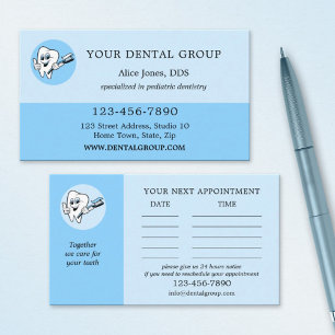Tarjeta de visita de dentista azul Logo cita