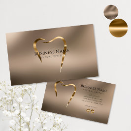 Tarjeta de visita de Dentista Beige y Oro