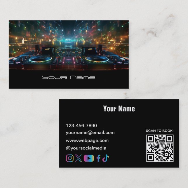 Tarjeta de visita de DJ neon moderno (Anverso / Reverso)