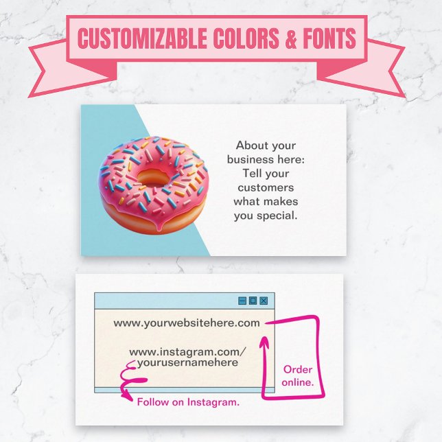 Tarjeta de visita de Donut Shop personalizable (Customizable Bakery Business Card)