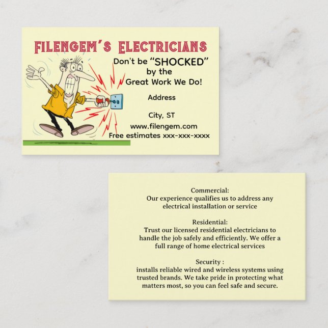 Tarjeta de visita de “Electricista” (Anverso / Reverso)