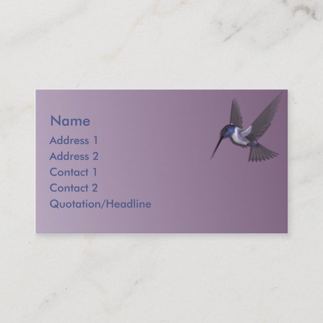 Tarjeta de visita de encargo del colibrí púrpura (Anverso)