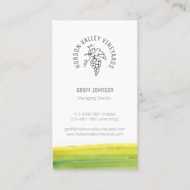 Tarjeta de visita de encargo del vino del viñedo (Anverso)