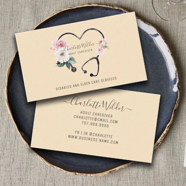 Tarjeta de visita de enfermero Caregiver Floral St (Subido por el creador)