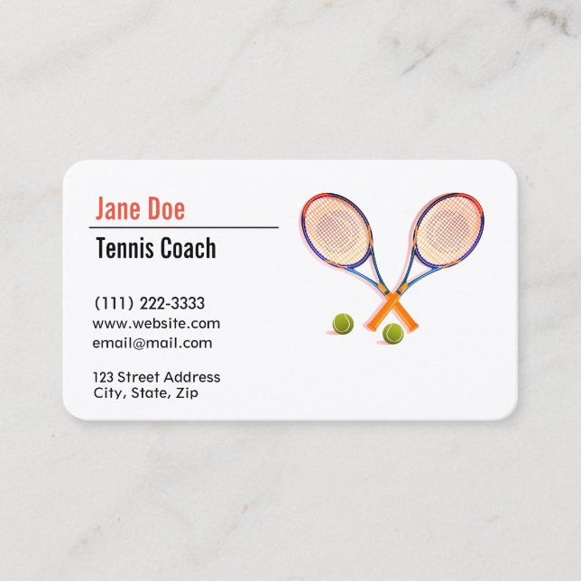 Tarjeta de visita de entrenador de tenis (Anverso)