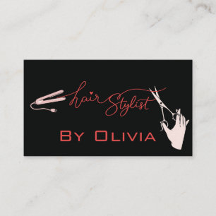 Tarjeta de visita de estilista de cabello negro y