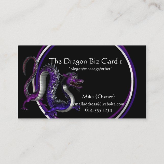 Tarjeta de visita de fantasía Purple & Blue Dragon (Anverso)