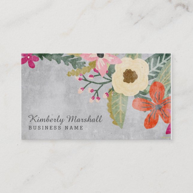 Tarjeta de visita de Florals pintada / rosa y gris (Anverso)