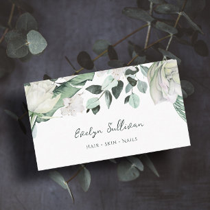 tarjeta de visita de flores blancas de vegetación 