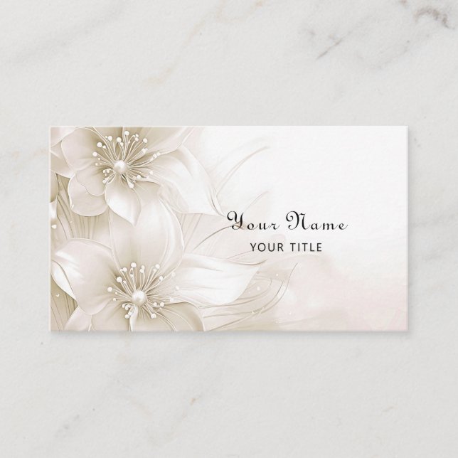 Tarjeta de visita de flores blancas marfil (Anverso)