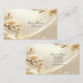 Tarjeta de visita de flores blancas y doradas