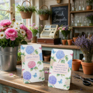 Tarjeta de visita de floristería de hortensias en 
