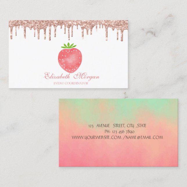 Tarjeta de visita de fresa de goteo de oro Rosa (Anverso / Reverso)