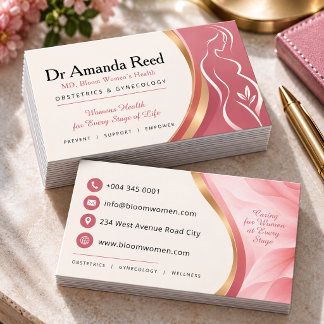 Tarjeta de visita de ginecólogo y obstetra rosa