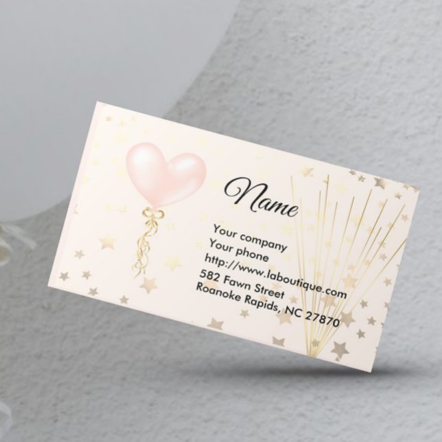 Tarjeta de visita de globo rosa y estrellas (Subido por el creador)