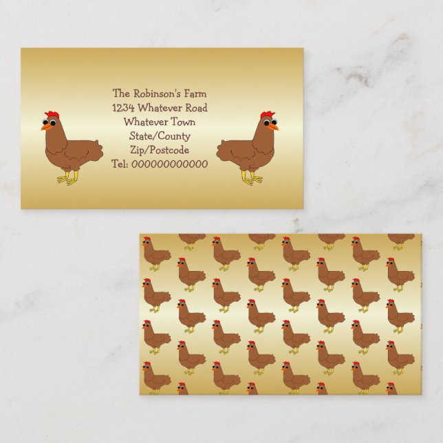 Tarjeta de visita de granja de diseño de pollo (Anverso / Reverso)