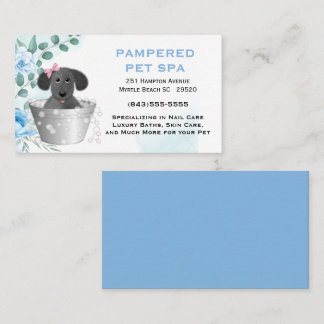 Tarjeta de visita de Groomer Mascota Floral Azul