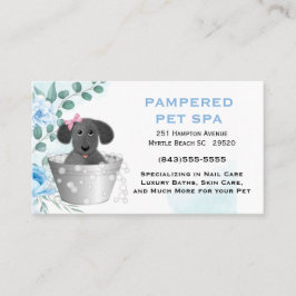 Tarjeta de visita de Groomer Mascota Floral Azul