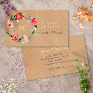 Tarjeta de visita de guirnalda floral bonita rústi