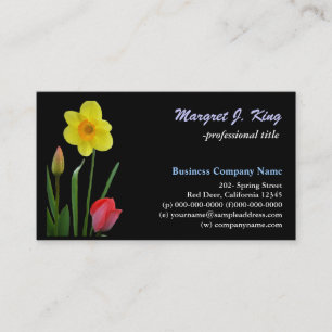 Tarjeta de visita de hermosa flor de tulipán y nar