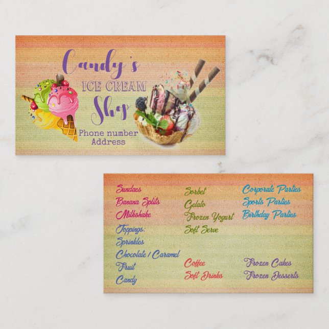 Tarjeta de visita de Ice Cream Shop (Anverso / Reverso)