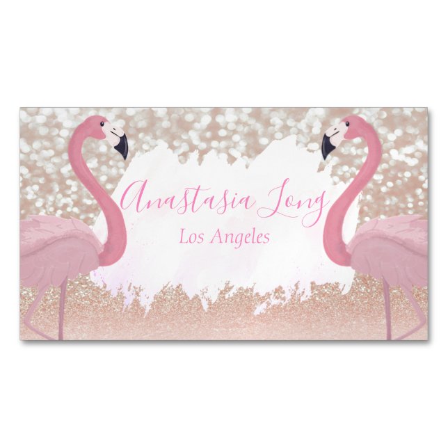Tarjeta de visita de imán Flamingo Sparkly Pink (Anverso)