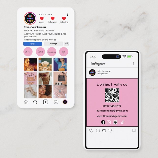 Tarjeta de visita de Instagram de personalizado |  (Anverso / Reverso)